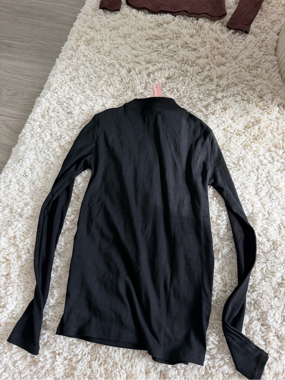Ribbed Long Sleeve Henley Top in Black - Unbranded - Picture 4 of 4